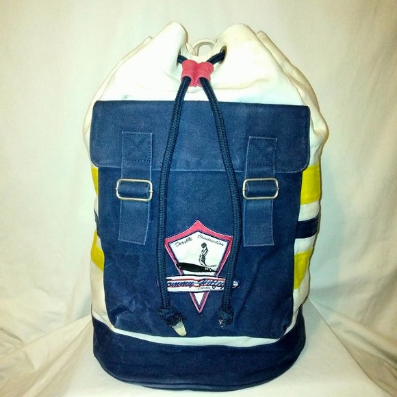 Tommy Hilfiger Beige-Yellow-Blue Canvas Backpack Extra Large RARE! Vintage 1990s main image 13
